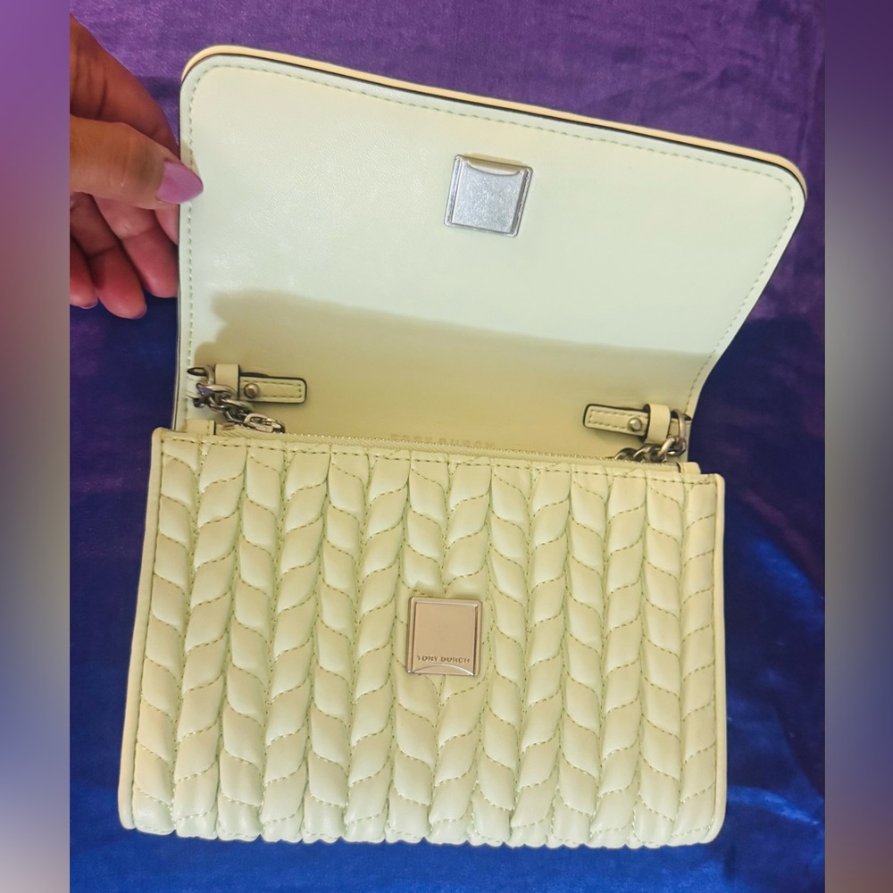💚 Tory Burch - Mint Green Kira Ruched Small Convertible Shoulder Bag 👝 - Picture 8 of 12